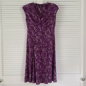 Chaps Fit & Flare Sleeveless Dress.     Size XS  Purples & Tan Print.  EUC